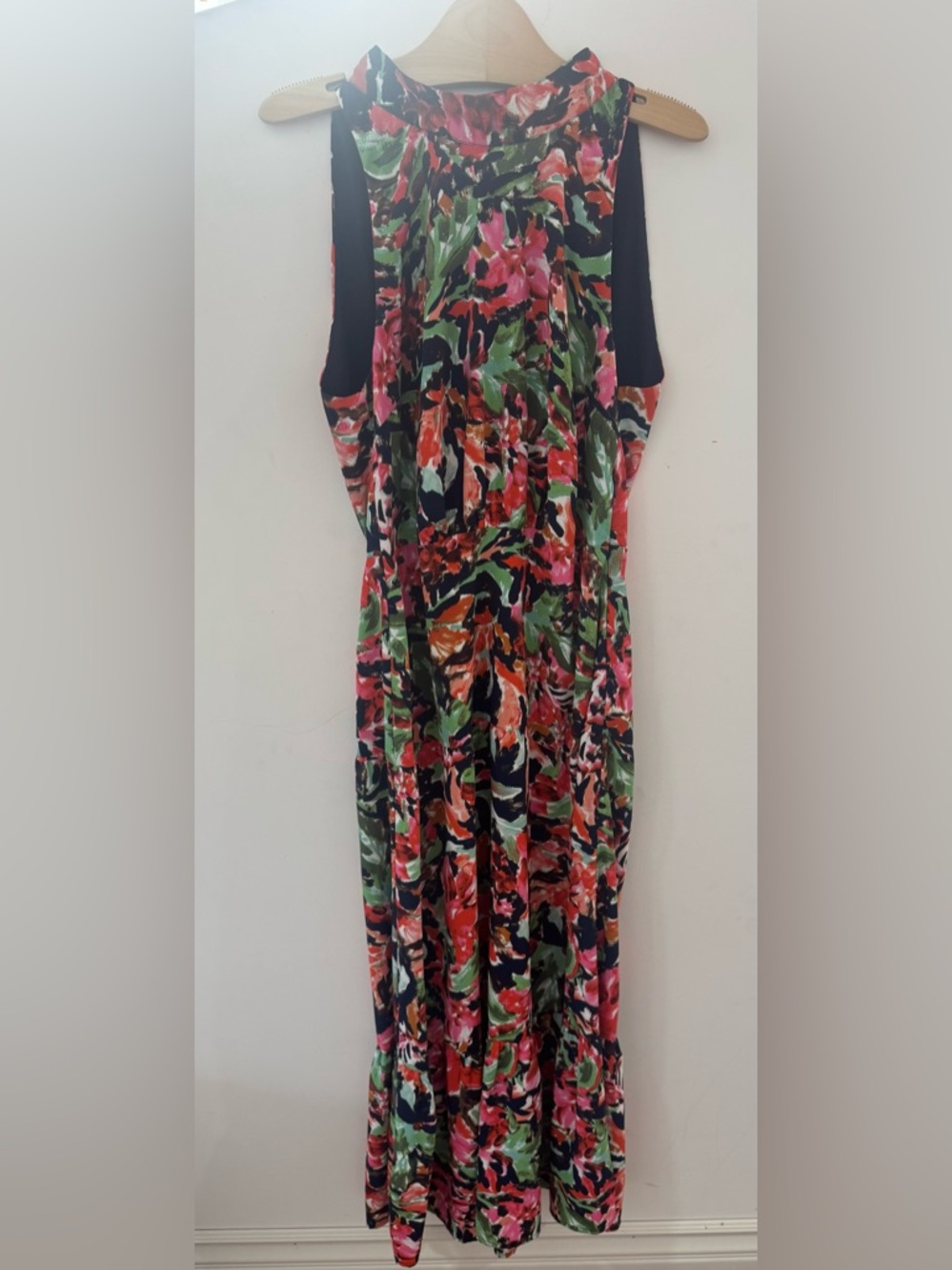 Sam Edelman Sleeveless Floral Maxi Dress in Black, Orange, and Green, size 8